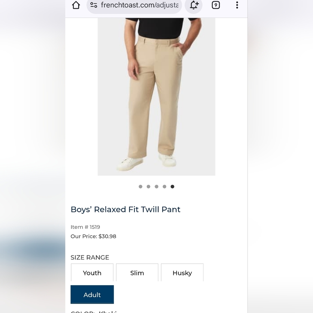 French Toast Mens Khaki relaxed Fit Twill Pants. 34x30